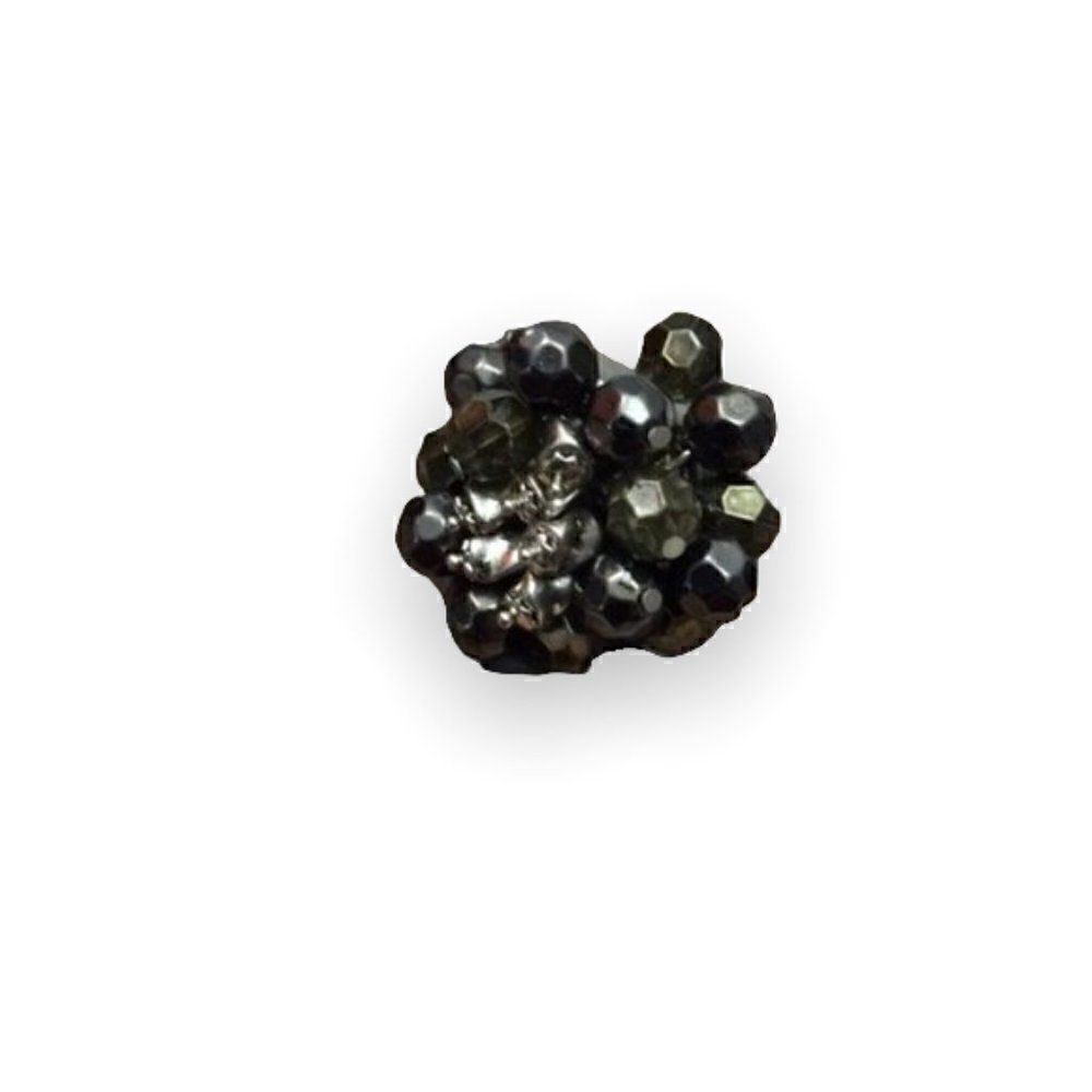 Black and Silver Beaded Oversized Cocktail Ring Cha Cha
